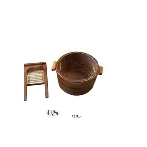 dollhouse wooden accessories wash board and bucket